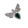 Кольца кластера, серебро 925 пробы, оригинальный дизайн, микроинкрустация бриллиантами, изумрудно-зеленая бабочка, открытое кольцо, женское ювелирное изделие на день рождения, подарок