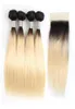 Ombre blondin raka hårbuntar med stängning 1b 613 Dark Roots 50GBundle 1012 tum 4 buntar Brasilianska remy Human Hair Extens5896329