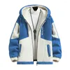 Men's Jackets Men Polar Fleece Jacket Colorblock Hooded With Plush Decor Warm Long Sleeve Cold Resistant Coat For Fall Winter