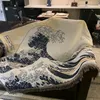 日本スタイルの装飾的な毛布カナガワ沖ミリukiyoeランドスケープアートソファピクニック240304
