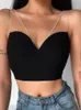 Tanques femininos Insta Sexy Spaghetti Strap Cami Slim Cropped Top Mulheres Verão Casual Backless Skinny Preto Streetwear Sem Mangas Camisole