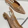 Designer Luxury Shoes Women Ballet Flats Dress Shoes Hollowed Out Mesh Sandal Round Head Rhinestone Rivet Buckle Mary äkta läder Jane Shoes Loafers