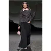 Tasarımcı Sokak Giyim Yeni Ruffles Patchwork Geniş Bacak Pantolon Kadın Yüksek Bel Çiçek Denim Pantolon Gevşek Kırışık Kot etek