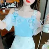 Women's Blouses Short-Sleeved Off-Shoulder Shirt For Women 2024 Summer Sling Chiffon Top Super Fairy Sweet Butterfly Vacation Blusas