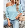 Kvinnors blusar Autumn Diagonal Shoulder Collar Simple Blus 2024 SEXY Women Casual Solid Color Long Sleeve Tops Hollow Out Loose Shirts