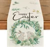 Bordduk Garland eukalyptus Happy Easter Linen Runner Decor Seasonal Spring Dresser Scarf Kitchen Dining