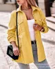 Chaquetas de mujer Abrigo de mujer de un solo pecho de manga larga con cuello vuelto de pana amarillo cardigan abrigos bolsillos streetwear primavera