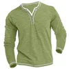 Schlichtes Henley-Hemd für Herren, Rundhals-T-Shirt, Sommer, bequeme Baumwolle, modisch, langärmelig, lässig, Streetwear, Sport-Top, Basic 240226