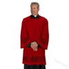 남성용 T 셔츠 긴 슬리브 단색 성직자 튜닉 카스 콕 스탠드 칼라 전통 사제 로브 남자 목사 로브 교회 의상