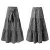 Skirts High-waist Plaid Skirt Print Maxi With High Elastic Waist Lace-up Detail A-line Big Swing Patchwork Design For Women