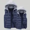 Mens acolchoado colete outono inverno com capuz jaquetas outerwear grosso quente sem mangas casaco casual colete masculino roupas masculinas marinha topos 240229