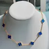 Designer Necklace VanCF Necklace Luxury Diamond Agate 18k Gold Flowers Four Leaf Grass Necklace Womens Fashion Light Luxury V Gold Thick Rose Gold Blue Jade Sense