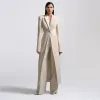 Suits Elegant Women Blazer Set 2 PCS Long Jacket+Byxor Fashion Formell Business Party Dress Stage Prom Pantsuits