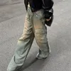 Jeans da donna Pantaloni dritti effetto consumato Flash Tasche impiombate in denim High Street Sciolto Vita bassa Lavaggio con cerniera piatta invernale