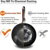 Poêles de fer Poêle en acier au carbone non revêtue Wok Traditionnel 11 "Cuisinière à gaz Cuisinière à induction Universa Cuisine Cookwar Friture antiadhésive