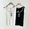 2024SS Women Tanktop Top Designer Vest Dames Diamant Ice Silk Gebreide Tops Slim Round Round Mouwloze vesten Fashion Pinstripe Letter Borduurwerk Grafisch shirt