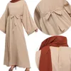 Abiti casual Abito liturgico musulmano Abito da donna Abaya lungo per abiti autunnali con maniche svasate in caftano solido con O-collo taglie forti