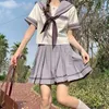 Japanese Korean Style Cute 2 Piece Set Women Student JK Uniform Crop Sailor Top Cosplay Costumes Girls Pleated Skirt 240301