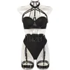 Soutien-gorge Ensembles Yimunancy Gothique Bandage Lingerie Ensemble Femmes 4 Pièces Halter Hors Épaule Soutien-Gorge Sexy Brief Kit