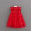 Robes de fille Bébé Filles Été Dentelle Tutu Robe Verte Enfants Enfants 2024 Sans Manches Belle Mode Vêtements Rouge/Vert/Beige/Marron