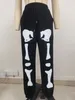 Calças femininas Bold Shade Mall Gótico Esqueleto Gráfico Sweatpants Halloween Grunge Punk Casual Mulheres Cintura Alta Shirring Outono Bottoms