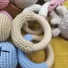 Bébé hochet Crochet Animal Rabbite anneau de dentition en bois jouet fait à la main un Bracelet de dentition en bois gratuit infirmière cadeau produit 240226