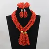 Ensemble de collier et boucles d'oreilles pour femmes, bijoux de mariage nigérians, puces de corail, pendentif Long fait à la main, accessoire de mariée africaine