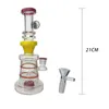 Fused Double Red Line Hookahs Glass Bong Recycler Smoking Water Pipe Dab Rig 21cm Height with 14mm Joint