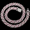 Chaînes HipHop Rose Cristal 14MM Rhombus Prong Cubain Lien Chaîne Collier Pour Femmes Plein Strass Pave Glacé BijouxChains324l