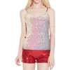 Canottiere Canotte Top con paillettes da donna Senza maniche Glitter Canotta Canotta Cinghie regolabili Canotta quotidiana Abbigliamento donna di marca 2 A Tee