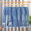 Джинсовые брюки для девочек, весенние и осенние широкие брюки с бантом, расклешенные повседневные джинсы для маленьких девочек 412Y 240227