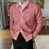 Suéter masculino primavera outono tricô cashmere mistura cardigan cor sólida multi-colorido decote em v único breasted solto estilo