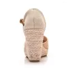 Sandalen Große Damen 9 cm Baotou wasserdichte Plattform Slope Heel Rope Woven High Mary Jane Schuhe