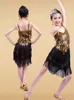 Stage Wear Girl Latin Dance Dress Professional Costumes For Girls Fringe Costume Ballroom Gold Cha Competition Dresses