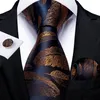 8cm Fashion Gold Feather Print Men's Silk Ties Handkerchief Cufflinks Set Business Party Necktie Gravatas Gift For Men DiBanG277k