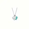 tiffanans Fashion Home s925 Collana con ciondolo a forma di cuore in argento blu con smalto cadente Cravatta per la casa Luce di lusso con doppio cuore con serratura a catena in osso