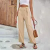 Pantaloni da donna estivi a vita alta dritti per le donne Pantaloni tinta unita elastici con coulisse a gamba larga Pantaloni casual fluidi femminili