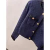 Cardigan tricoté à col rond et jupe droite pour femme, tricot bleu marine, début du printemps, 2024
