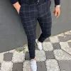 Calça 2023 masculino roupas calças masculinas de homem xadrez slim primavera outono de media de midrise Padrão de lápis para homens para homens streetwear