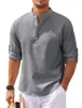 Mäns T-skjortor Bomullslinne Långärmad vår Autumn Solid Color Stand-Up Collar Casual Beach Style Plus Size S-4XL