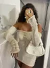 Casual Dresses BOOFEENAA Distressed Sweater Dress Sexy Knit Off Shoulder Long Sleeve Short Vacay Outfits Women Baddie Clothes C87-CI22