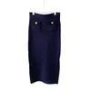 Cardigan tricoté à col rond et jupe droite pour femme, tricot bleu marine, début du printemps, 2024