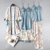 Kvinnors sömnkläder Casual Pyjamas Robe Soft Set Lounge Underkläder Pajamas kostym Kvinnor Satin Nattkläder Wear V-Neck Bathrobe Gown