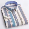 Летняя мужская рубашка с коротким рукавом и квадратным вырезом в клетку в полоску, цельнохлопковая ткань Оксфорд, деловая повседневная рубашка с одним карманом, S ~ 7XL 240306