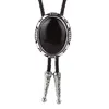 Cravatte Western Cowboy BOLO TIE Collare in pelle con pietra agata naturale Corda Ladies Show Accessori per costumi Banchetto di compleanno244m