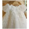 Robe de princesse taille haute pour baptême, blanche, à fleurs, pour anniversaire, mariage, fille, robe de Communion personnalisée, moelleuse, 240309