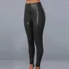 Kvinnor Pants Women Tight Trousers Faux Leather with Open Crotch Butt-Lifted Design för sexiga nattklubbar Matta mjuka