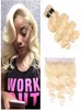 613 faisceaux de cheveux humains blonds 3 pièces avec 1pc dentelle frontale cheveux doux et lisses faisceaux de cheveux vierges brésiliens blonds avec frontal C4581225