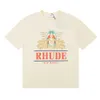 アメリカンファッションブランドRhude Long Tailed Print Print Hip Hop Mens and Lomens Leisure Round Neck Short Sleeve Tシャツ