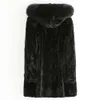 Skin Fox Hair Collar Autumn/Winter Haining Mink Fur Women's Mid Length Coat Hooded 696812